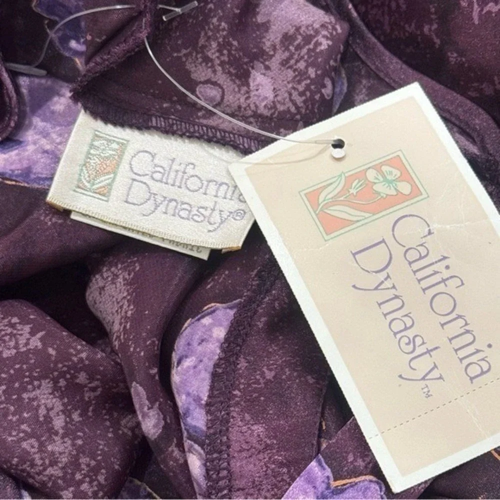 NEW Vintage California Dynasty Purple Floral Satin Cross Back Fairy Dress Size M